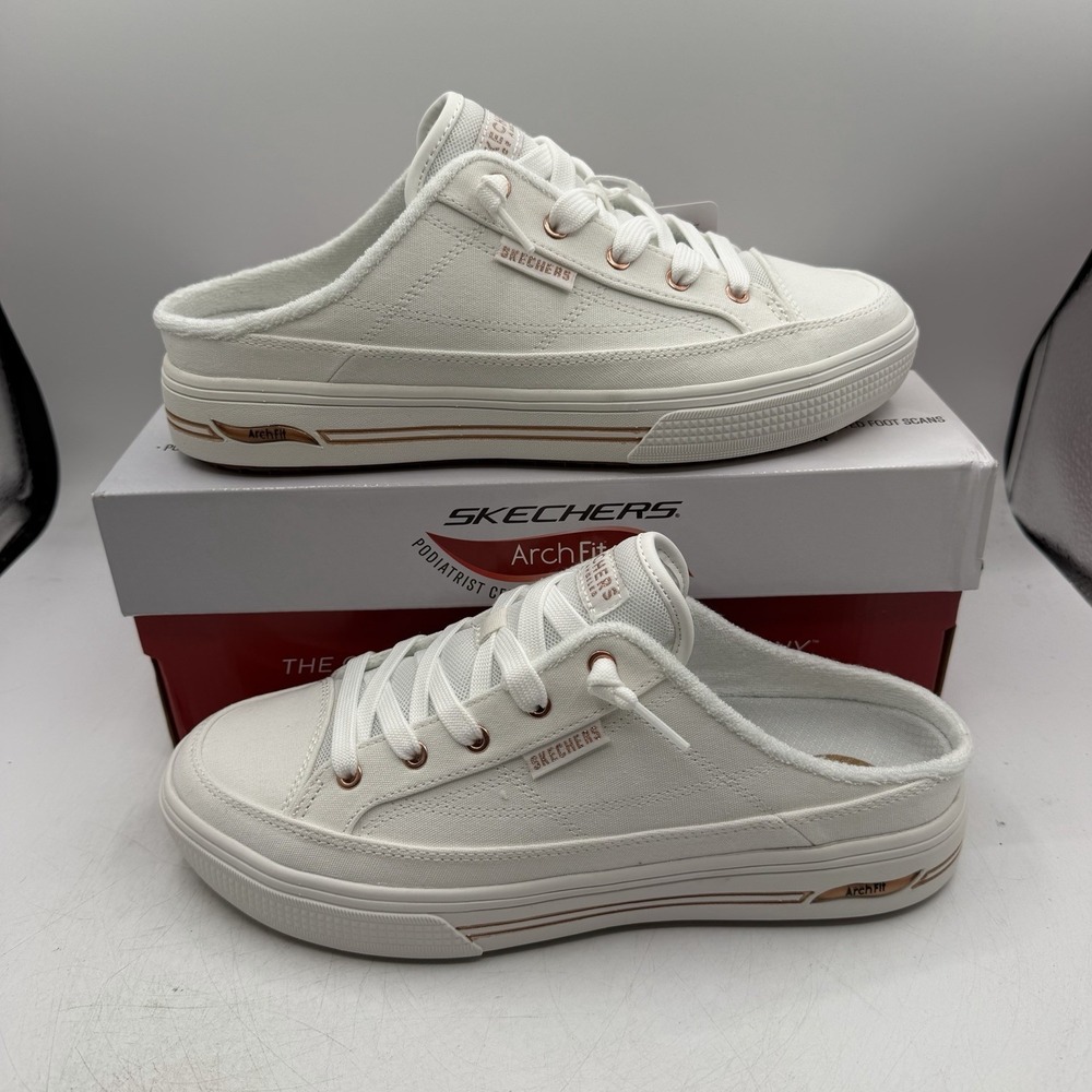 Skechers Arch Fit Arcade Find Ya There Shoes Womens Sz 9.5 White Mules 177253